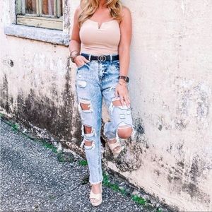 Kancan acid wash distressed Cassidy high rise mom jeans
